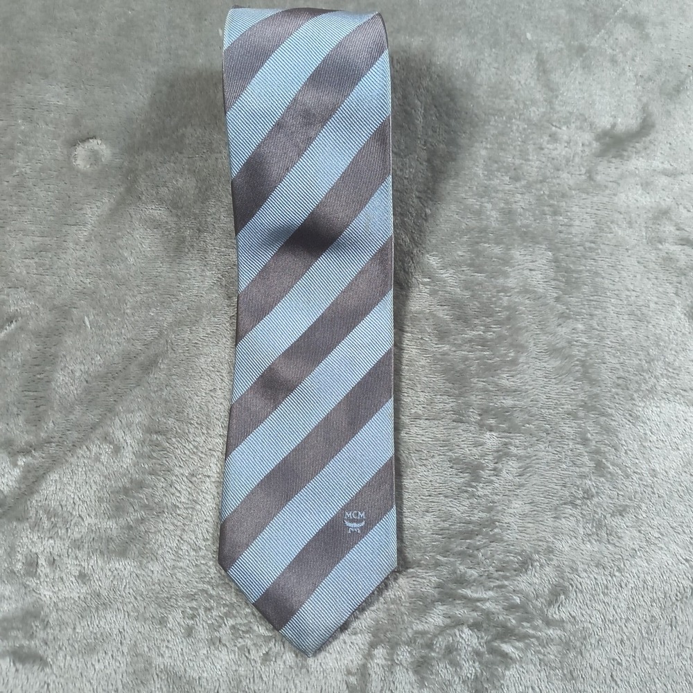 MCM Modern Creation Munchen‎ Tie mens 57x3 Blue Silver Striped Luxury Silk Korea